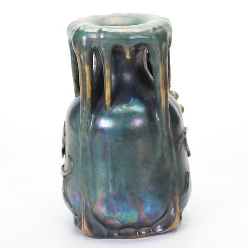 Edda Amphora Austria Vase Turn Teplitz Heliosine Glaze Stalactites - Picture 4 of 19