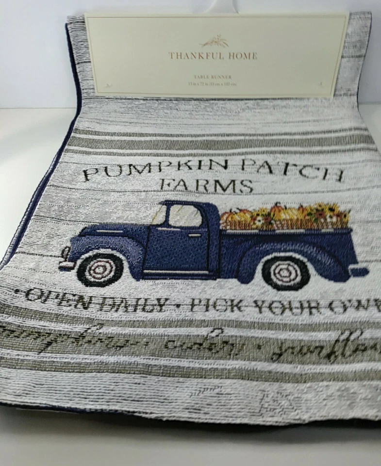 Fall Harvest. "Pumpkin Patch Farms" Table Runner. 13"X72". Thankful Home. New.  - Image 2 of 4