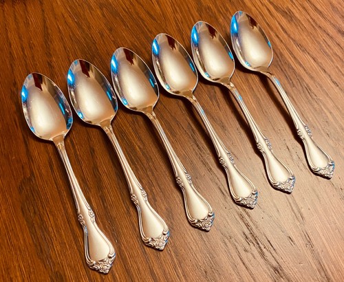 AMC Creon Flower Rose Design 6- Teaspoons 6" Stainless Glossy Japan - Picture 2 of 5
