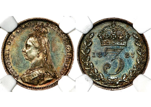 1887 Victoria Great Britain Jubilee Silver Threepence Three Pence 3P NGC MS62