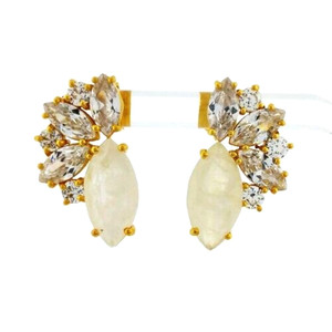 Authentic KANUPRIYA 925 Yellow Gold Plated Sterling Silver Labradorite CZ Post Earrings