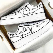 Air Force 1 Custom White Shoes Black Bold Outline Graffiti Urban Chill Art Style