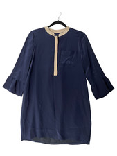 J. CREW Womens Dress Silk ROSIE Tunic 3/4 Sleeve Navy Blue Size 4