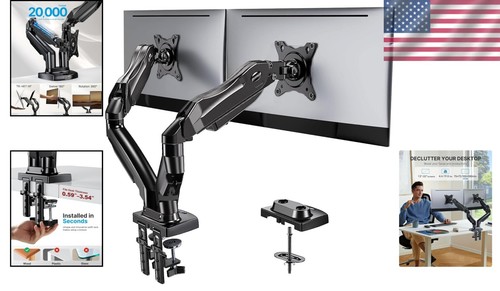Sturdy Alloy Steel Dual Monitor Mount - Height Adjustable C-Clamp/Grommet Design - Picture 2 of 11