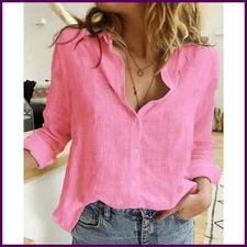 Camisas de lino y algodón de manga larga para mujer, color blanco vintage