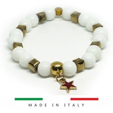 Bracciale da donna PERLE bianco lucida 8mm braccialetto EMATITE oro stella rossa