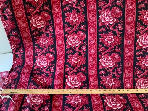 Antique French Floral Stripe Fabric Cotton Upholstery 19th c. By the Yard - Picture 7 of 9