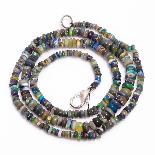Natural Black Ethiopian Opal Tumbled Beads – 3x2 & 4x3 Mm Strand (8") AAA Quality