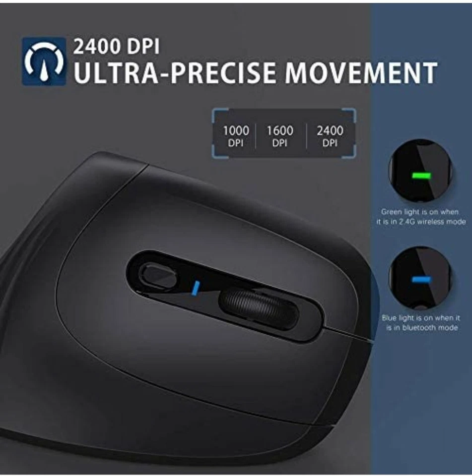 Wireless 3D Scroll Ergonomic Computer Mouse Bluetooth 2400DPI 2.4G Gaming Mice - Image 4 of 4
