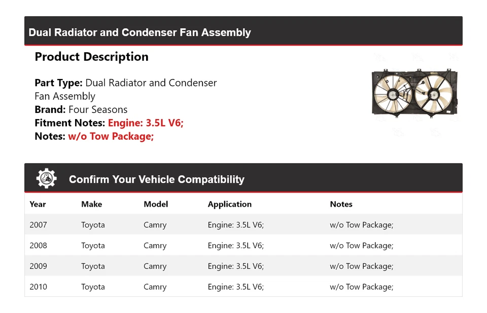 Conjunto de ventilador condensador y radiador doble para Toyota Camry 2007-2010 4 estaciones Foto 2 de 4