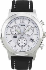Men's T23831 Timex Chronograph White Dial w Black Leather Band