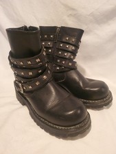 Vintage Harley-Davidson Black Combat Moto Boots with Studded Straps Sz 5.5