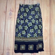 Sag Harbor Midi Skirt Women M Blue Green Floral Rayon Tropical Cottage Boho