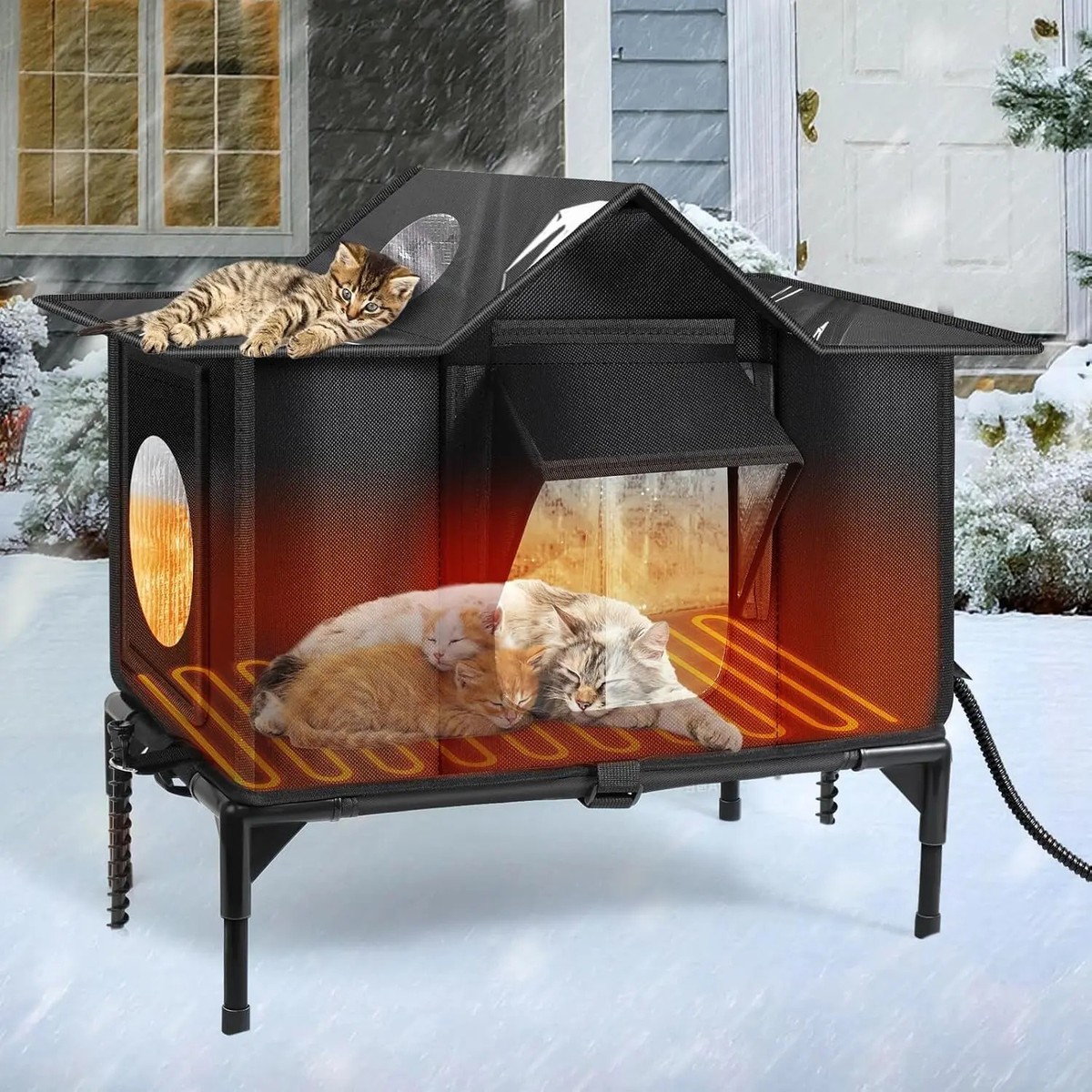Heated Outdoor Cat House – Weatherproof Insulated Shelter w/ Pad