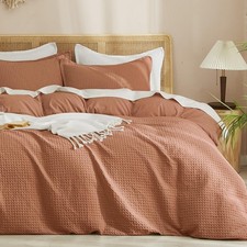 PHF Waffle Weave Duvet Cover Set Queen Size, No Snagging Ultra Soft Luxury Te...