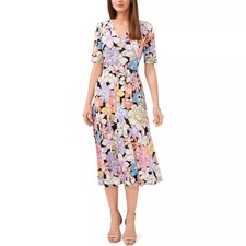 MSK Women's Floral-Print Tie-Waist Midi Dress, Multicolor Size S