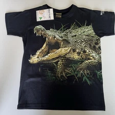Wild Planet Crocodile Graphic Black T-Shirt Size Youth 10 Australia Animals Boys