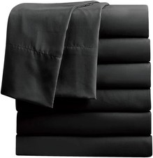 Queen Flat Sheets 6-Pack Soft Microfiber Bulk Use Black ComfortableBranded