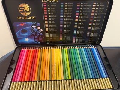 SJ STAR-JOY Gold Edition 120 Colored Pencils with Tin Case for Adult Coloring