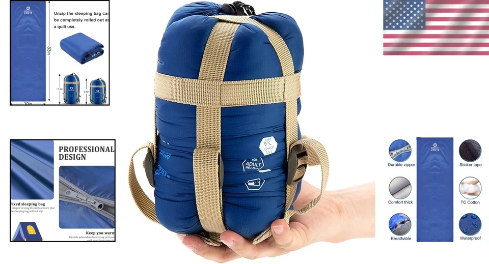 Adult Camping Sleeping Bag - Waterproof, Lightweight, 16-30°C, Dark Blue, Adult - Image 2 of 4