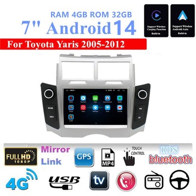 7'' Android 14 4+32GB Auto Stereo Radio GPS Navigation für Toyota Yaris 2005-12