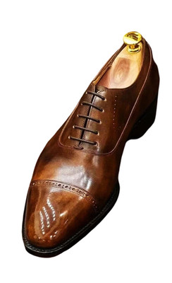 Handmade Brown Oxford Lace Up Cap Toe Genuine Leather Dress Office Shoes For Men