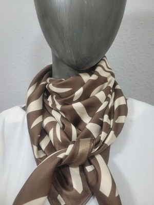 Silk Feeling / Seiden Gefühl Schal Tuch braun/creme mit Muster