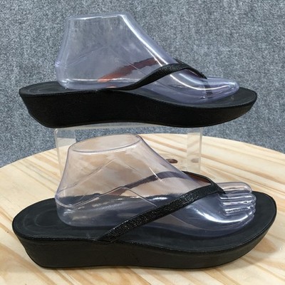 FitFlop Linny Flip Flop Thong Sandals Womens 11 Toe Post Faux Leather Black