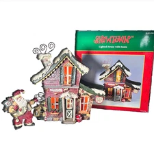 VTG Kurt Adler SNOWTOWN VILLAGE CLAUS & CO. WORKSHOP Lighted House with Santa