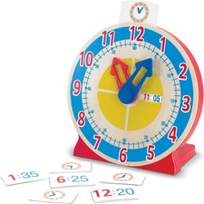 Melissa  Doug Turn  Tell Wooden Clock - Educational Toy with 12 Reversible Ti