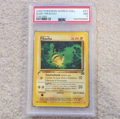 Pokémon Baby Pikachu 27 Italian 2000 World Coll. Black Star Promo Regular PSA 7