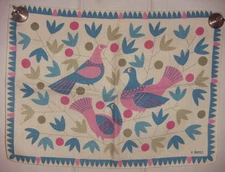 C Arfelt Vintage 60s  Signed Placemat BIRDS Danish Modern Scandinavian