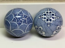 4 1/4" Blue & White Carpet Porcelain Carpet Balls-Set of 2