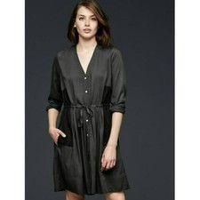 GAP Shirt Dress Size 4 Long Sleeve Chambray Black Gray Pockets