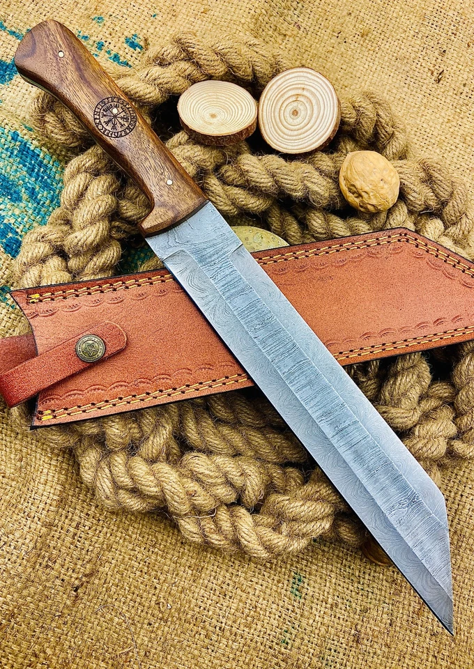 Handmade Viking Seax Hunting Knife Hand Forged Damascus Steel Blade Wood Handle - Image 4 of 4