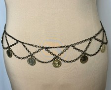 Vintage 80s Gold Tone Coin Chain Waist Belt Alexander The Great Greek Medallions
