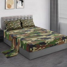 Full Size Bed Sheet Sets, Camouflage Army Military Soft Microfiber 4 Pcs Bedd...