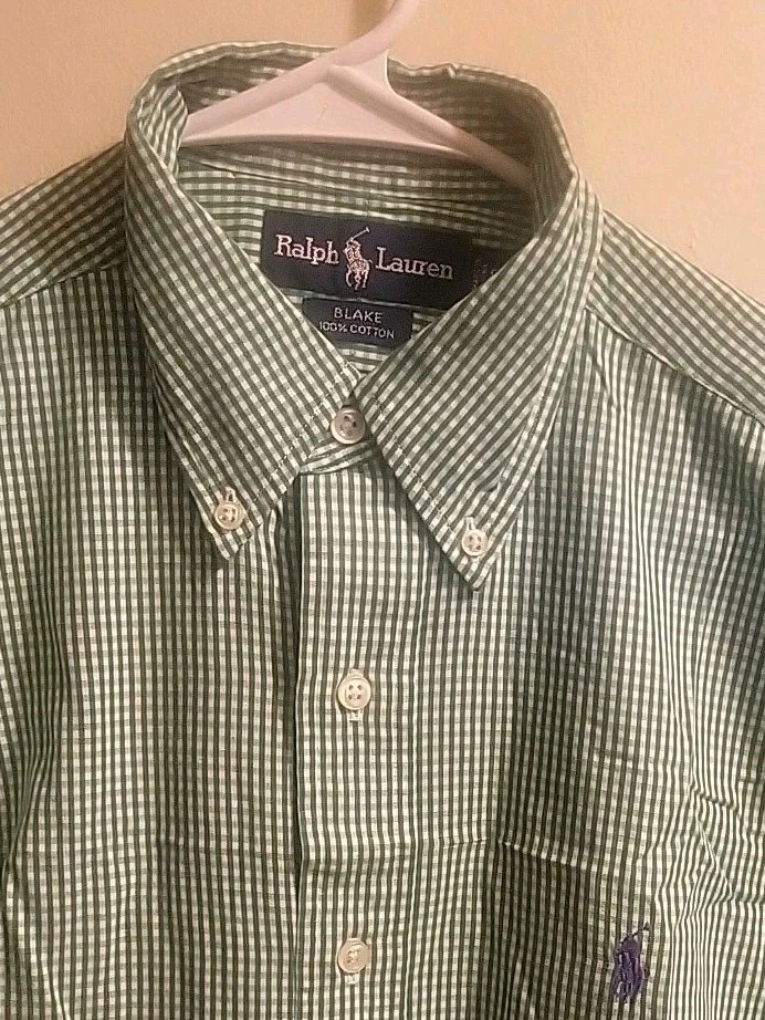 Ralph Lauren Men's Blake Classic Short Sleeve Shirt Green Grid Check Size Small