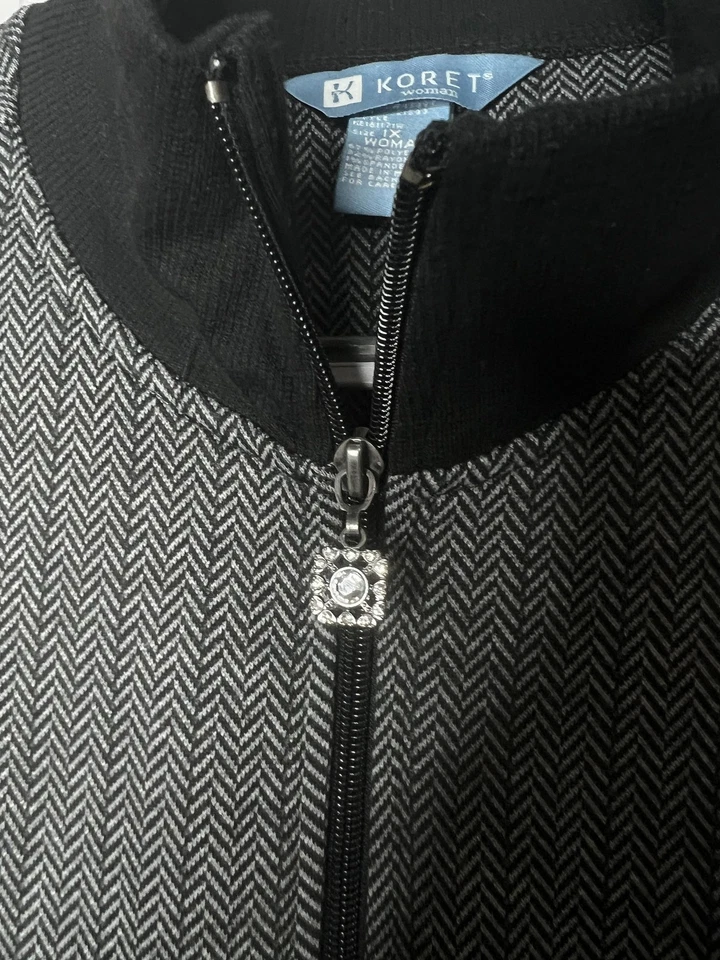 Chaqueta Koret Mujer 1X Negra Gris Espiga Cremallera Completa Manga Larga Bolsillos Foto 3 de 4