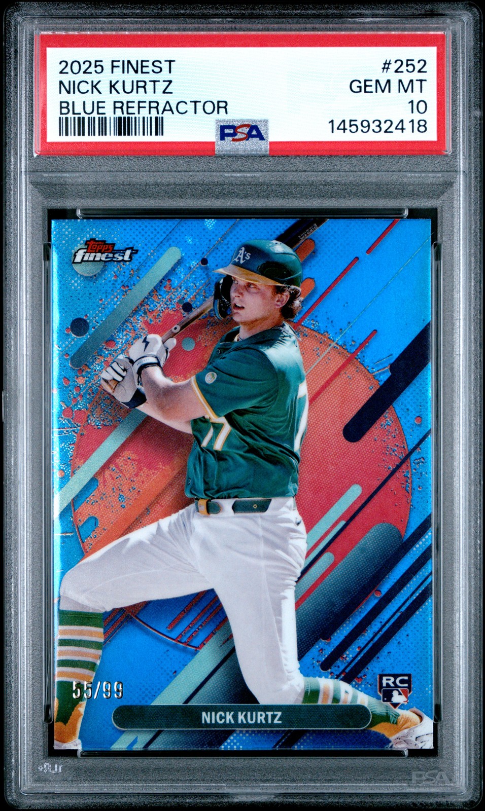 2025 TOPPS FINEST BLUE REFRACTOR #252 NICK KURTZ 55/99 PSA 10