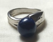 VINTAGE STERLING SILVER RING WITH 10MM ROUND LAPIS LAZULI GEMSTONE SIZE 8