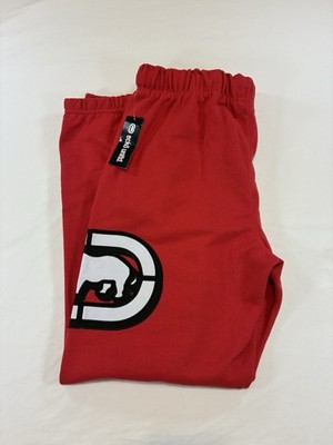 Ecko Unltd. Men's Red Jogger Pants Elastic Waist Logo Slash/Patch Pockets L