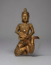 Vintage Large 24” Gilt Wood Thai Musician Wall Sculpture Statue Art Figurine