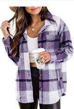 Women s Long Sleeve Button Down Flannel Plaid Shacket Size Large