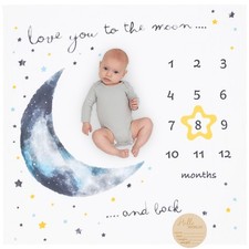 Organic Baby Monthly Milestone Blanket Boy - Love You to The Moon and Back Blank