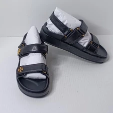 Tory Burch Platform Sandals Womens 8 Black Kira Sport Goat Leather Dust Bag