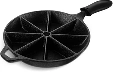 Cast Iron Wedge Pan with Black Silicone Hot Handle Holder 8-Edge Skillet