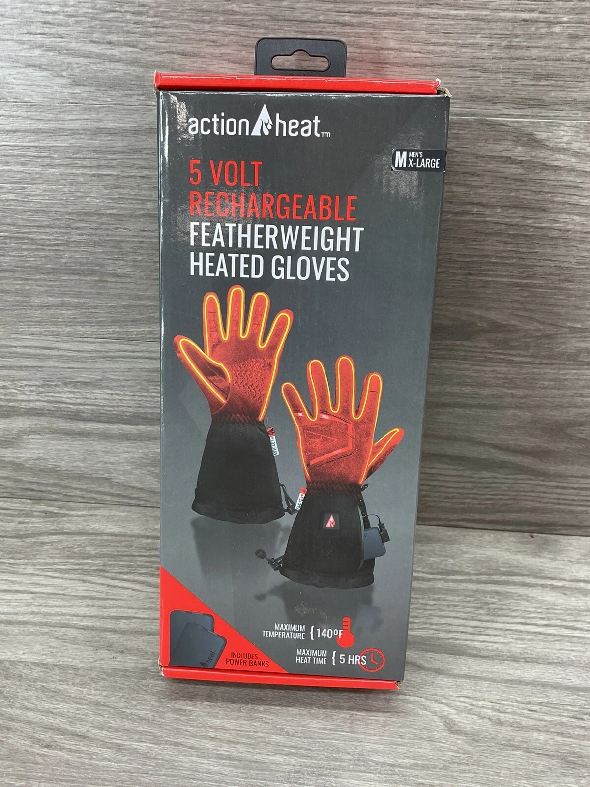 Action Heat 5 Volt Rechargeable Featherweight Heated Gloves Mens SZ XL Black