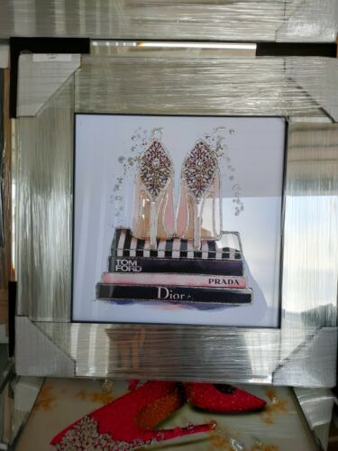 Book Stack & Shoe Picture Liquid Art in Mirror frame - Picture 1 of 3