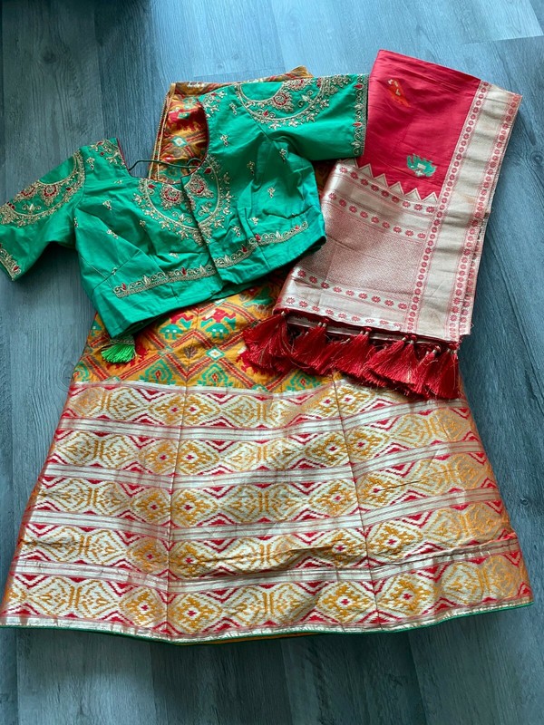 NEW Lehenga Choli - Silk Orange, Red, Green, Gold w/ Blouse, Lengha